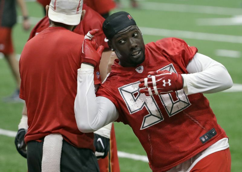 Jason Pierre-Paul works on his pass rush moves so that he can stablize the Buccanears defensive line. 