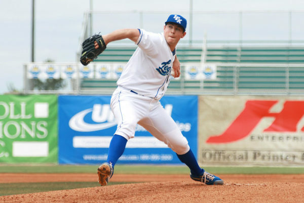Kris Bubic pitching in the minor leagues. 