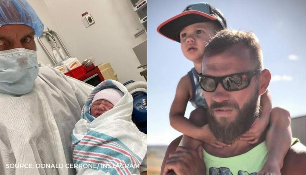 (Left) “Cowboy” and his newly born son Riot River Cerrone. (Right) “Cowboy” with his first born son. (Source: Donald Cerrone’s Instagram) 