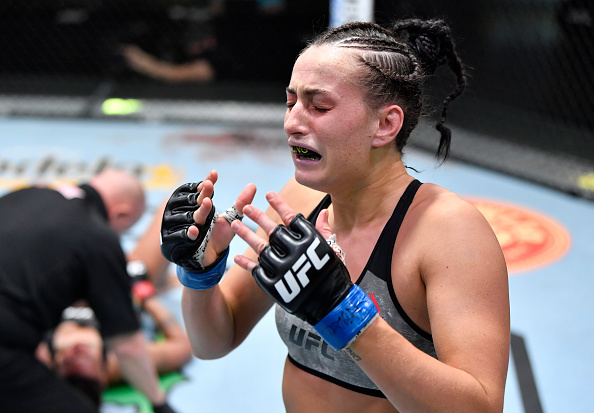 Casey O'Neill reacts after winning at UFC Vegas 19.