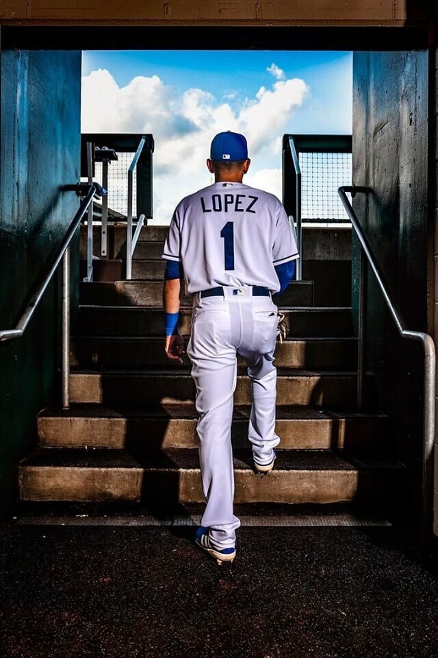 Nicky Lopez walking up steps. 