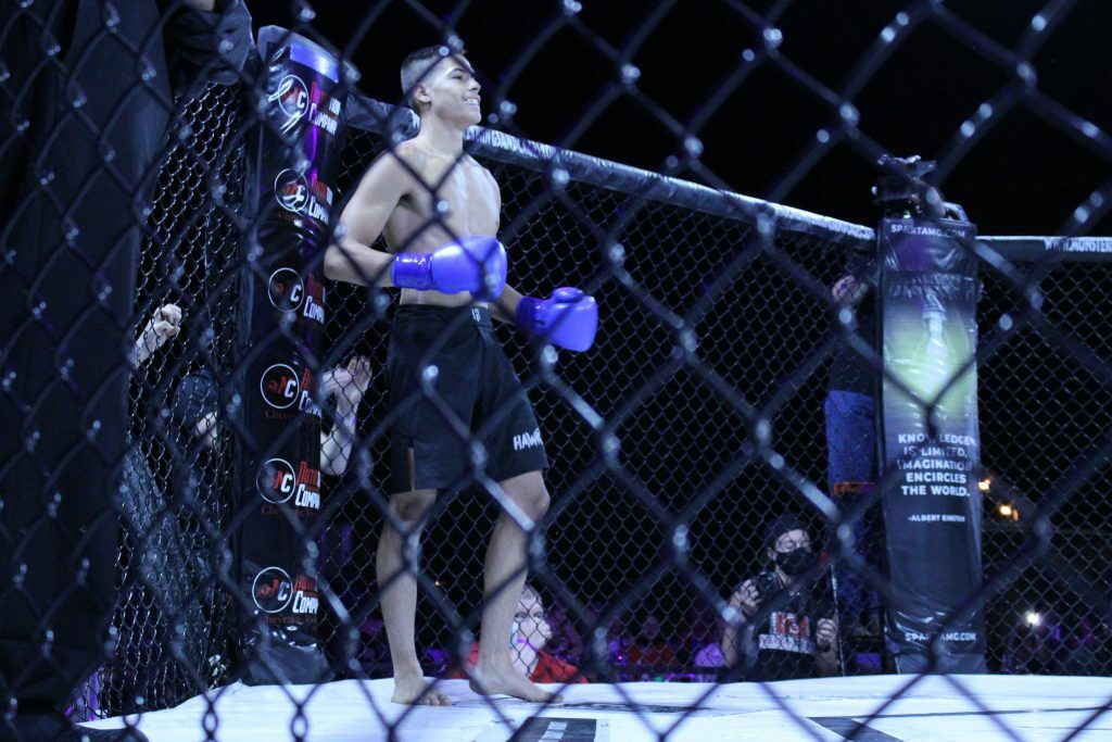 Match 8 winner Elias Rodriguez in his corner before the fight starts. Photo credit Ashlee Moreno.