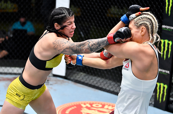Ketlen Vieira punching Yana Kunitskaya at UFC Vegas 19