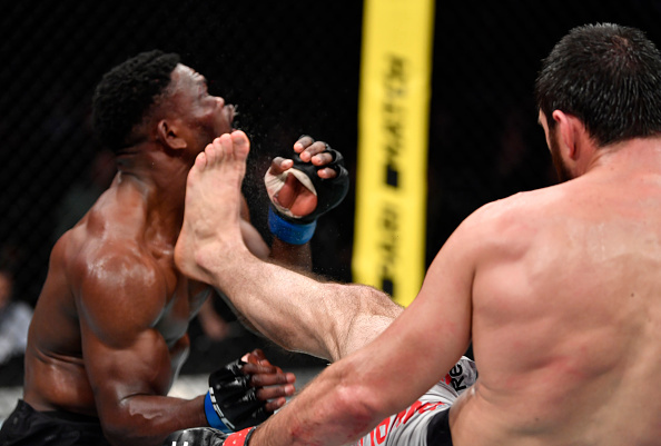Magomed Ankalaev knocks out Dalcha Lungiambula.