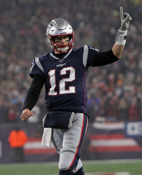 FOXBORO, MA. - JANUARY 4: Tom Brady #12 of the New England Patriots signals to his team during the second quarter of the Wild Card game against the Tennessee Titans at Gillette Stadium on January 4, 2020, in Foxboro, Massachusetts. (Staff Photo By Matt Stone/MediaNews Group/Boston Herald)