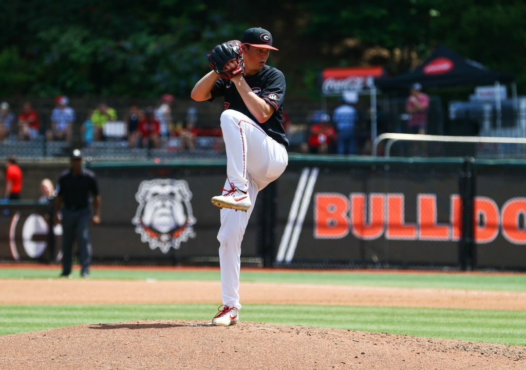Hancock pitching for Georgia in 2019. 