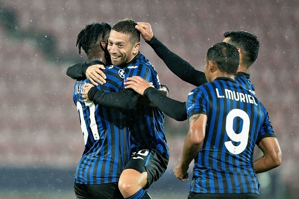 Malinovskyi filled the void left by the legendary Alejandro Gomez, who is pictured celebrating with Atalanta team mates.