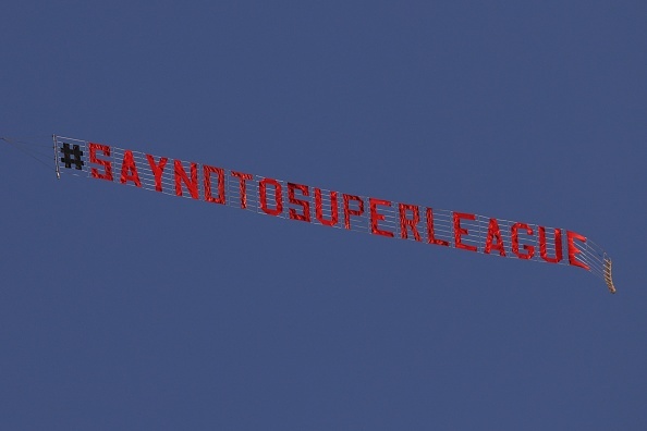 A sign vs Super League at the Liverpool vs Leeds match