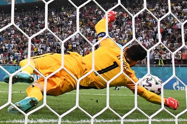 Lloris saves a penalty in the Euro 2020 game between Switzerland and France.