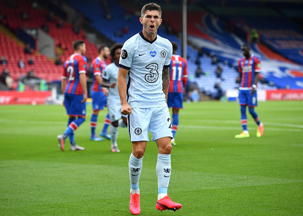 Christian Pulisic celebrates after scoring for Chelsea against Crystal Palace. Pulisic will likely feature in the game against Northern Ireland on Sunday.