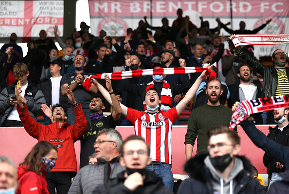 Brentford fans show their support during the Sky Bet Championship Play-off Semi Final against AFC Bournemouth.