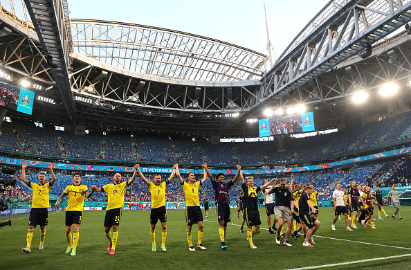 Sweden celebrating topping their group.