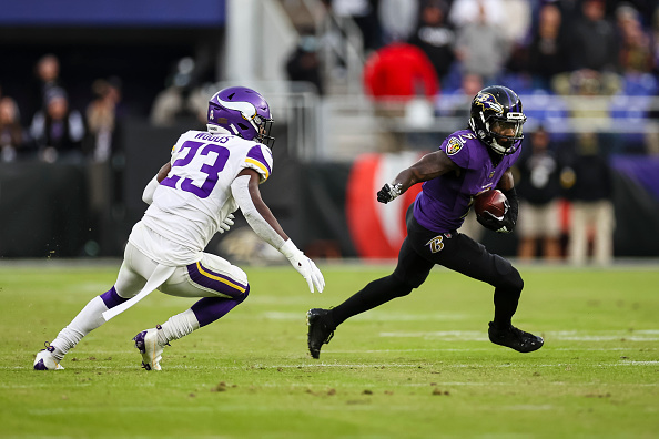 Jersey BaltimoreRavensMen #5 Marquise Brown Lamar Jackson