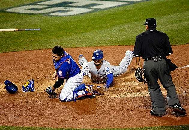 Hosmer breaks for home on close call.