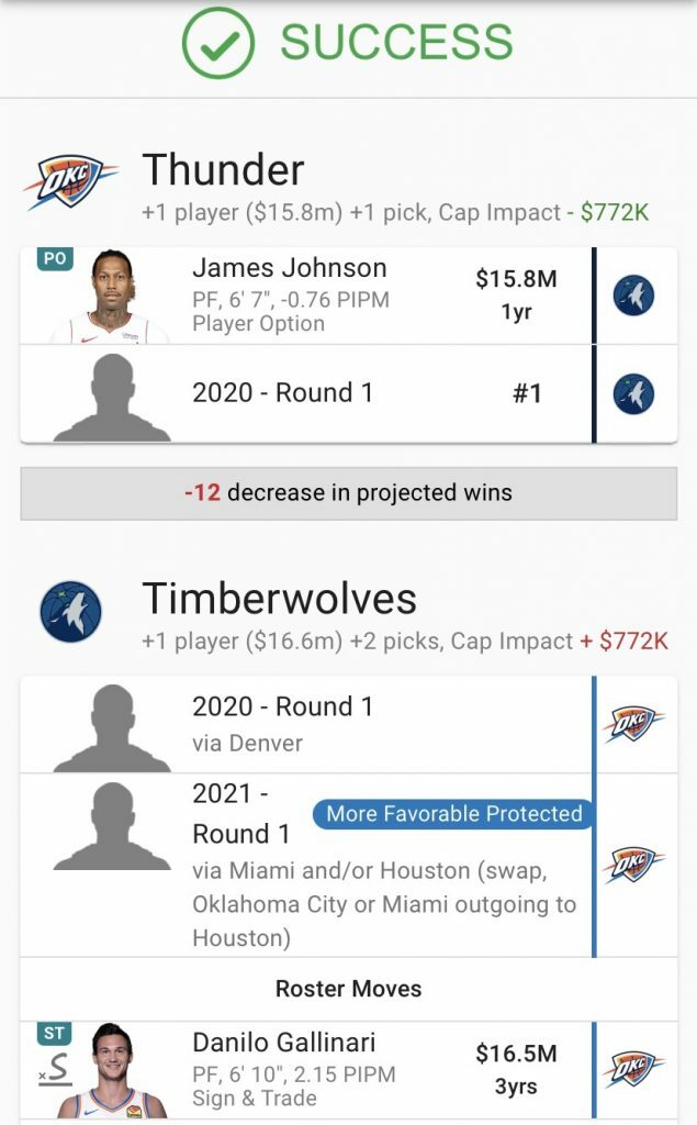 Thunder trade Gallo + picks for the 1st overall pick.