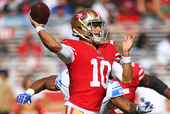 Setember 16, 2018: San Francisco 49ers quarterback Jimmy Garoppolo (10) in  action during the NFL football game between the Detroit Lions and the San  Francisco 49ers at Levi's Stadium in Santa Clara