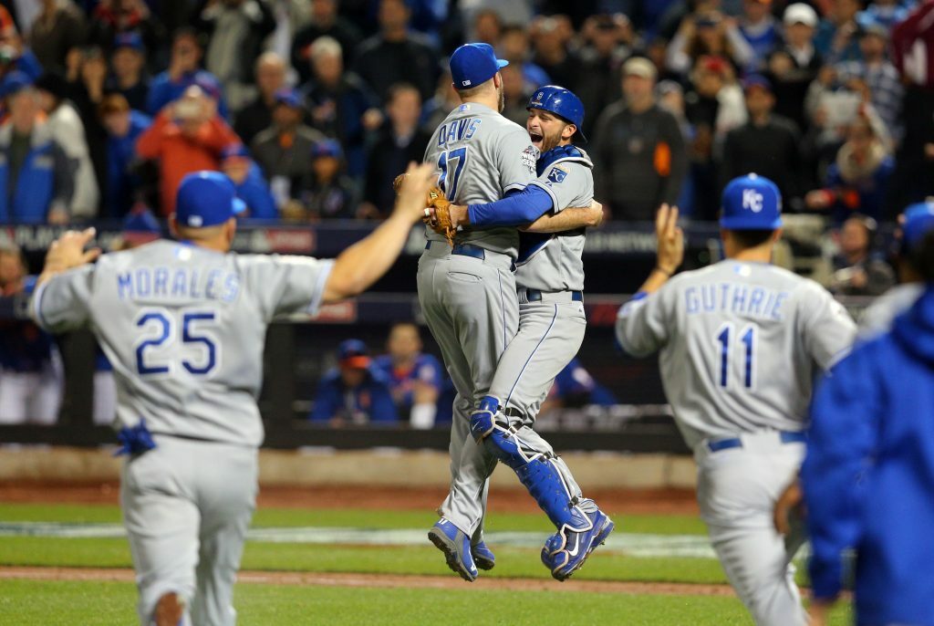 Royals celebrate after winning the World Series.