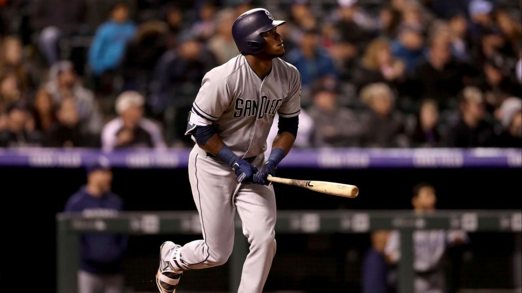 Franchy Cordero hitting a home run against the Diamonbacks in 2018.